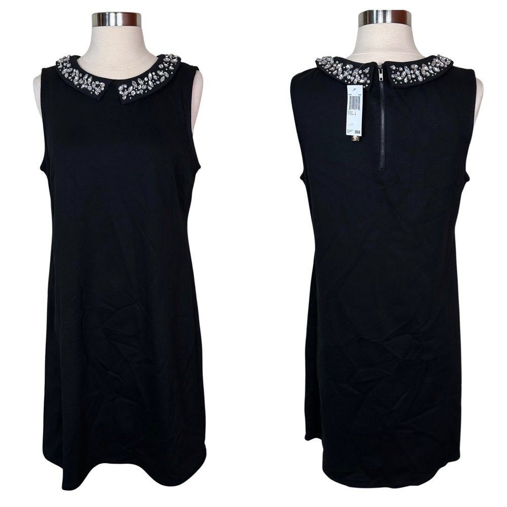 Chelsea & Theodore Black Jewel Embellished Collar Sleeveless Ponte MiniDress NWT